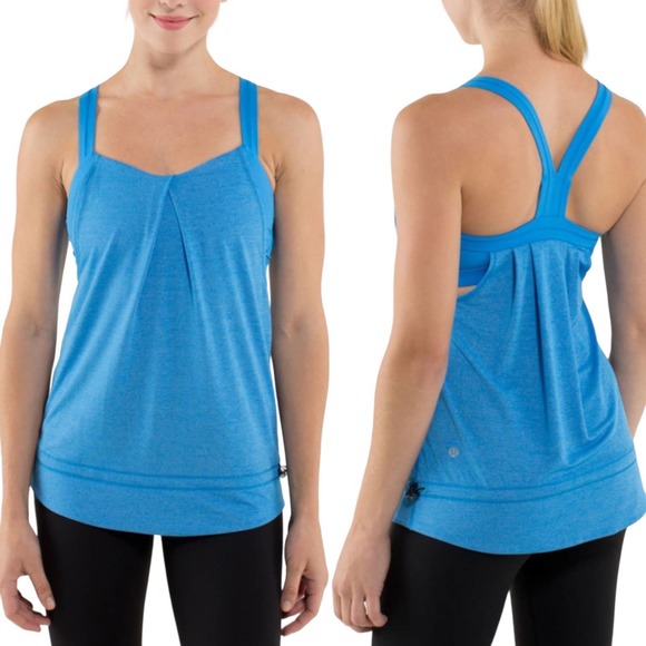 lululemon athletica Tops - Lululemon Rest Less Tank Shelf Bra Drawcord Waist Cornflower Blue Size 6